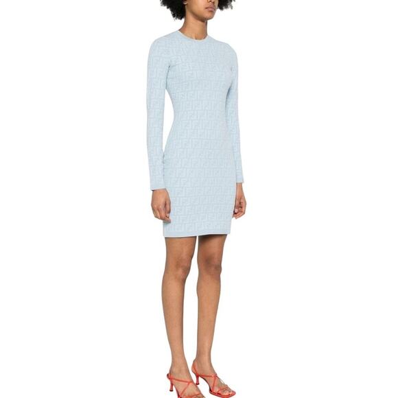 FENDI FF Jacquard Slim Fit - Long Sleeved Crewneck Dress - Picture 4 of 8